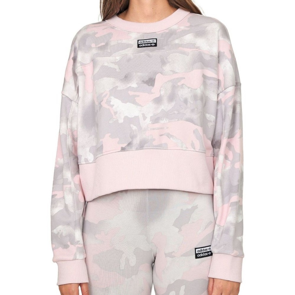 Adidas Pink Camo Camouflage Crewneck Long Sleeves Sweater XS